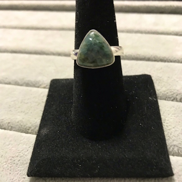 New Sterling Silver Triangle Blue Green Mermaid Kyanite Ring Size 8-8.25 Crystal - Picture 13 of 16